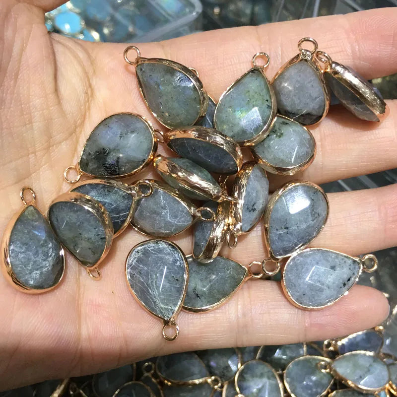 Natural Stone Pendant Water Drop Shape Faceted Mix Color Exquisite Charms For Jewelry Making DIY Bracelet Necklace Accessories