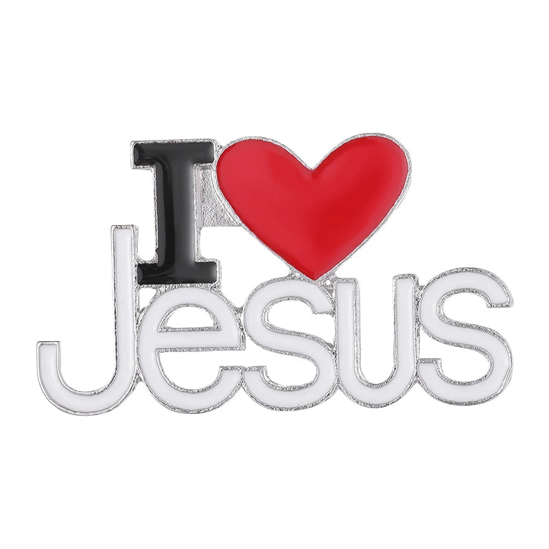 I Love Jesus Enamel Pins Custom Phrase With Heart Brooches Shirt Collar Lapel Badges Jewelry For Kids Friends