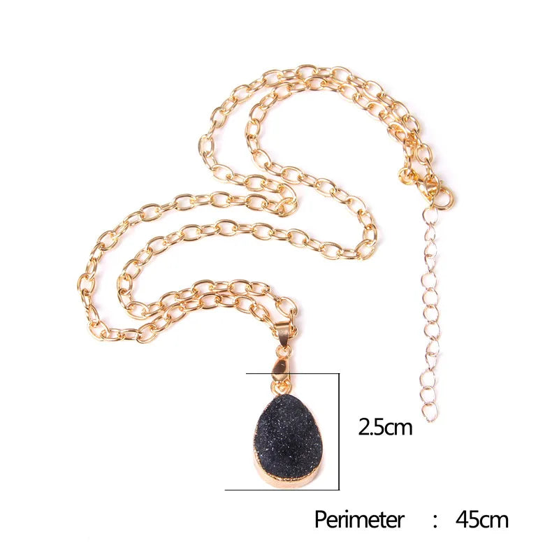 Metal chain healing energy necklace for women Dyed Natural crystal agat druzy crystal Minerals gem stone pendant charm necklace