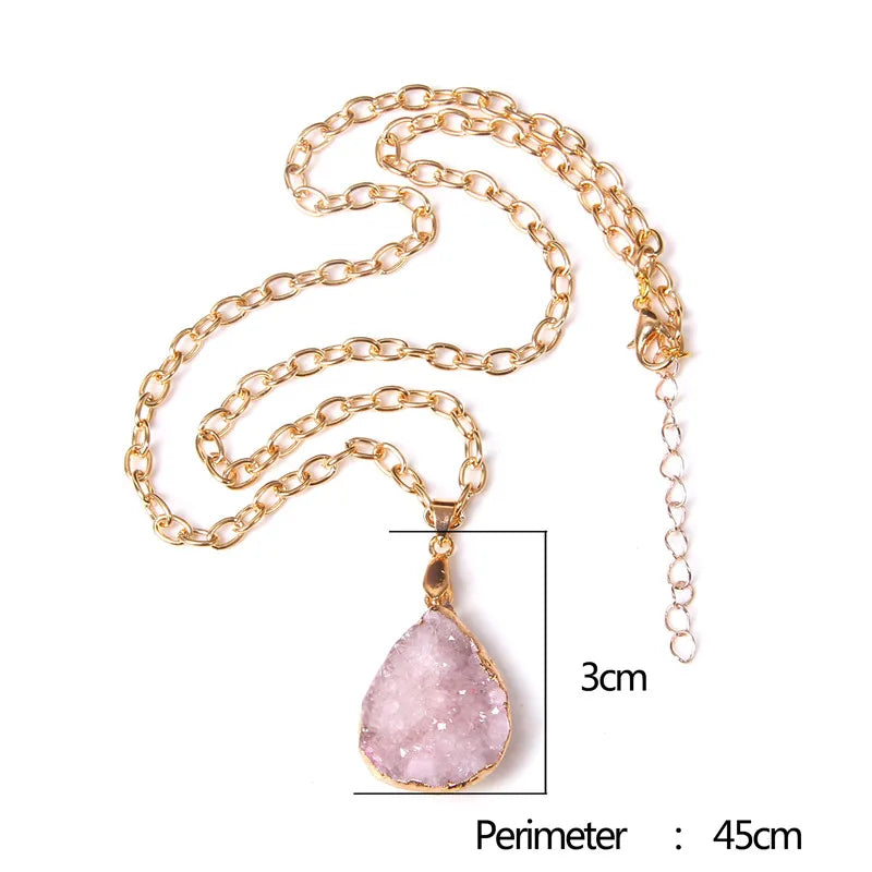 Metal chain healing energy necklace for women Dyed Natural crystal agat druzy crystal Minerals gem stone pendant charm necklace