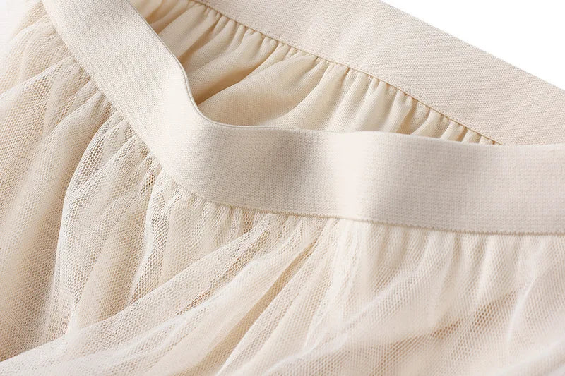 OHRYIYIE Women irregular Long Tulle Skirts Ladies High Waist Ankle-Length Tutu Maxi Skirts Beige Green Female Faldas Jupe Femme