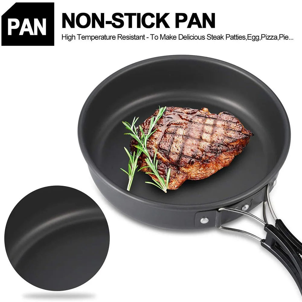 Juego de utensilios de cocina para acampada al aire libre, olla antiadherente de aluminio, vajilla portátil para exteriores, olla para cocinar, cuenco, senderismo, barbacoa, picnic