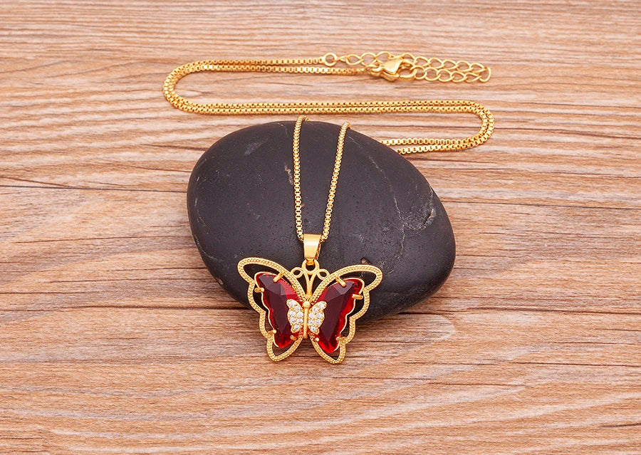 Nidin Top Quality Austrian Crystal Zircon 10 Colors Butterfly Pendant For Women Female Colorful Animal Necklace Jewelry Gifts