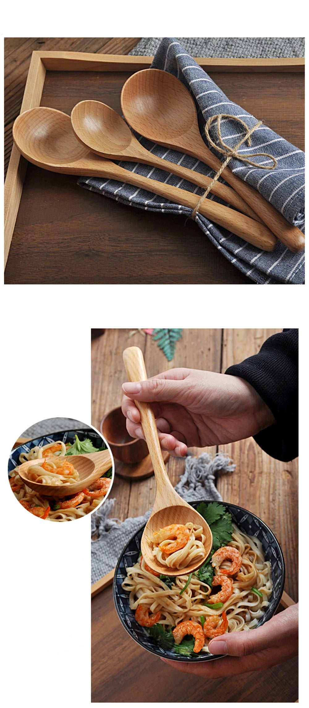 Wooden Spoon Rice Scoop Coffee Stirring Mixing Soup Spoons Natural Cooking Utensils Handmade Home Tableware Cutlery for Kicthen