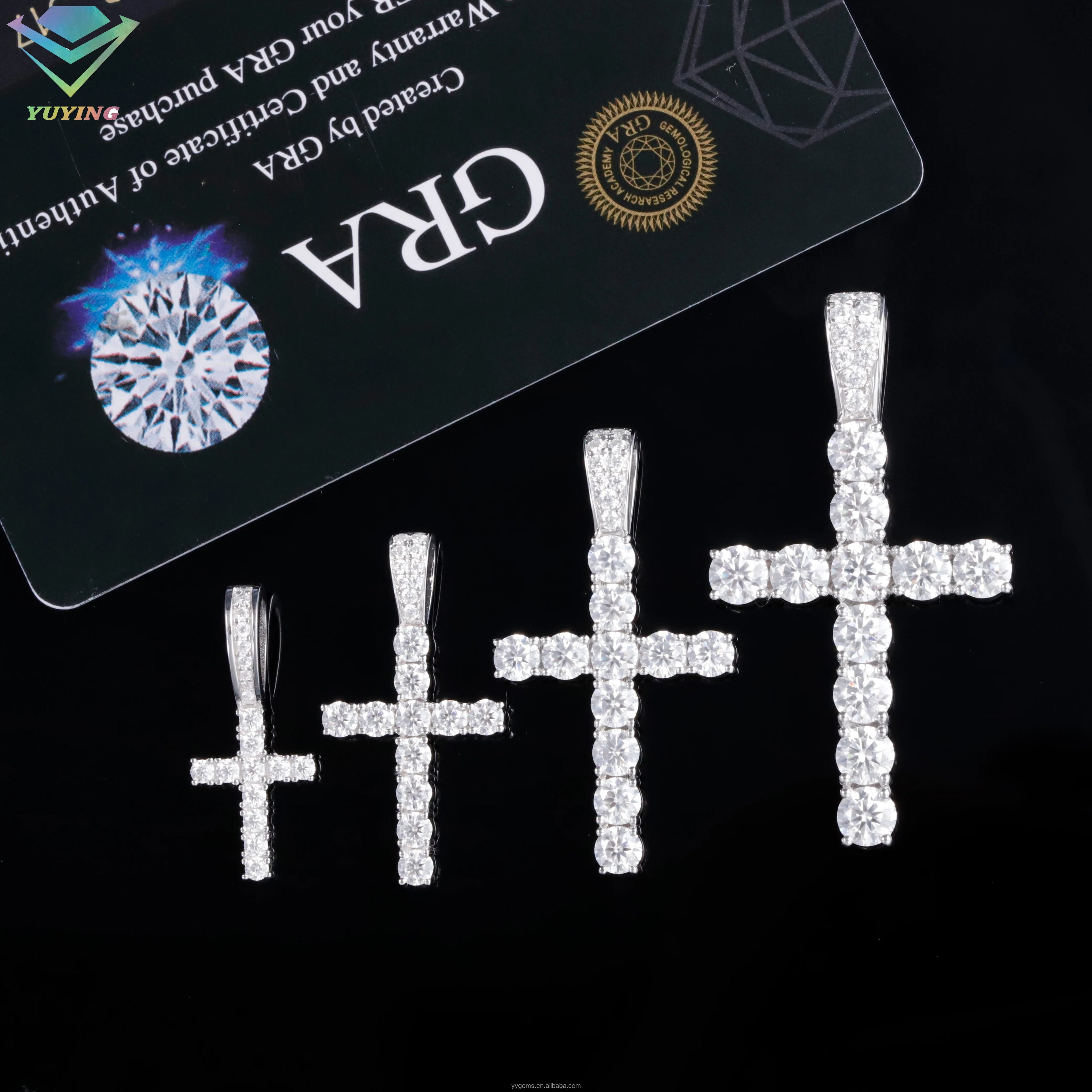 Yu Ying Rts Moissanite Cross Pendant Jewelry 2Mm-5Mm 925 Silver Hip Hop Pendant For Men Women'S Vvs Moissanite Cross Pendant