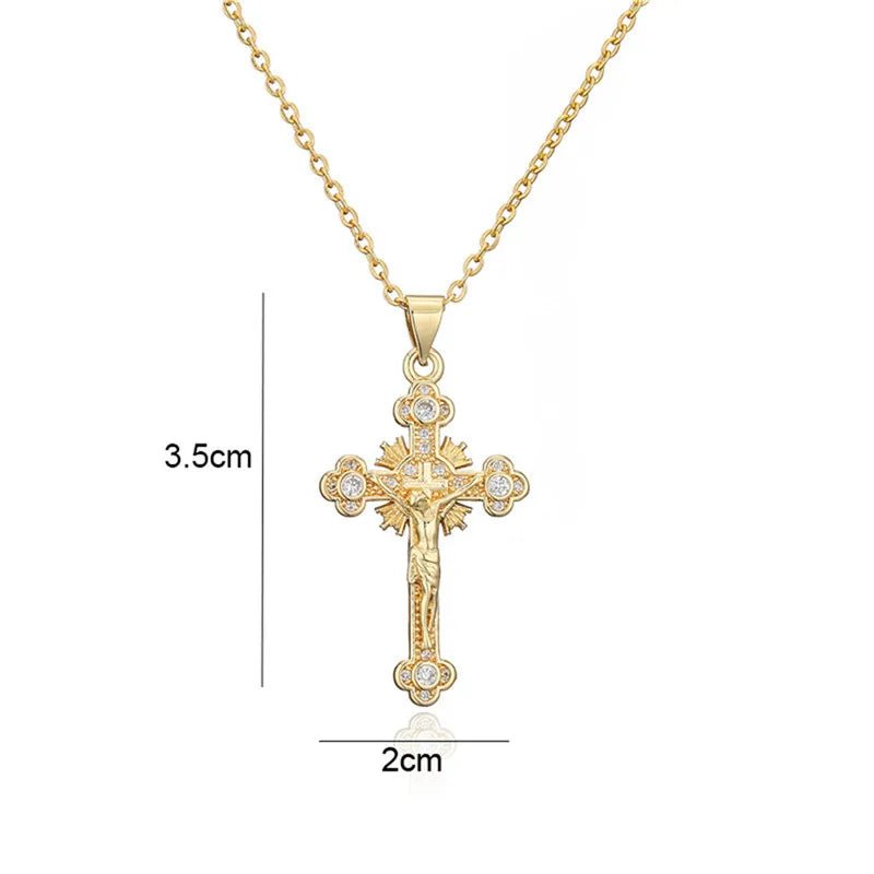 Newbuy Gold Color Jesus Cross Pendant Stainless Steel Chain Necklace For Women'S Men Classic Design Christain Jewelry