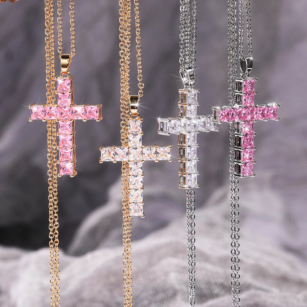 Collar cruzado estético Caoshi para mujer, dije de circonita, joyería brillante personalizada, regalo