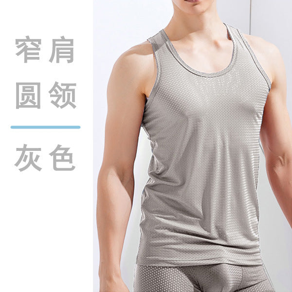 Men's Ice Silk Mesh Tank Top Sports Fitness Quick-Dry Sleeveless Shirt