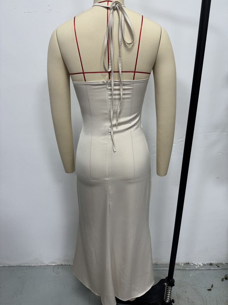 European and American Cross-Border Women's Sexy Dress Spring and Summer New Amazon Evening Dress Satin Suspender Long Skirt