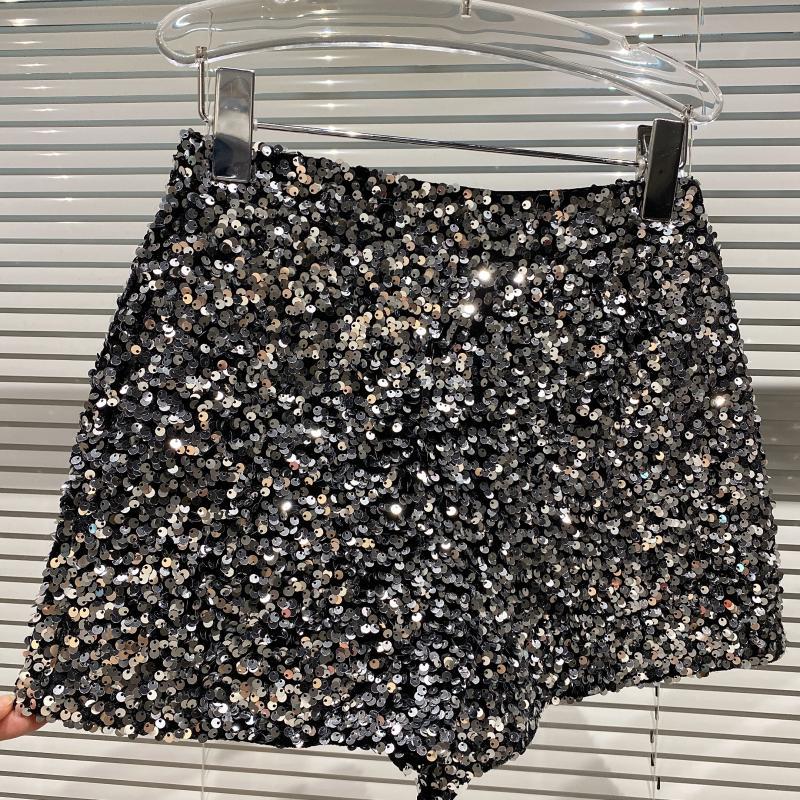 Dropshipping Autum New Full of Sequins Shiny Heavy Zipper Nightclub Socialite Three-Point Shorts Hot Pants for Women