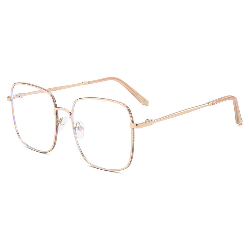 Anti-blue Light Myopia Glasses Women's Light Flat Glasses Metal Frame Internet Red Big Face Slimming Myopia Finished Glasses