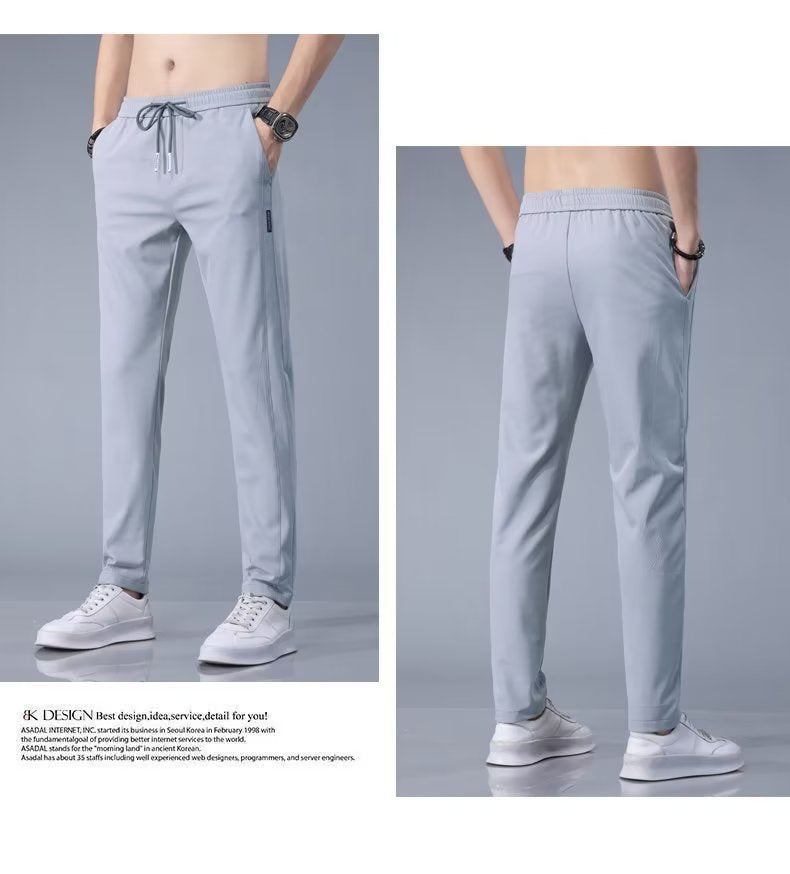 Ice Silk Pants Men's Loose Breathable Straight Slim Casual Pants Summer Thin Trousers Stretch Men's Sports Pants