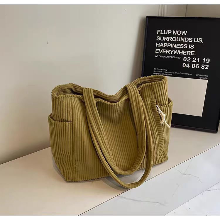 Corduroy Bag Women's Large Capacity 2024 New Autumn and Winter Casual Shoulder Shopping Bag Premium Tote Bag