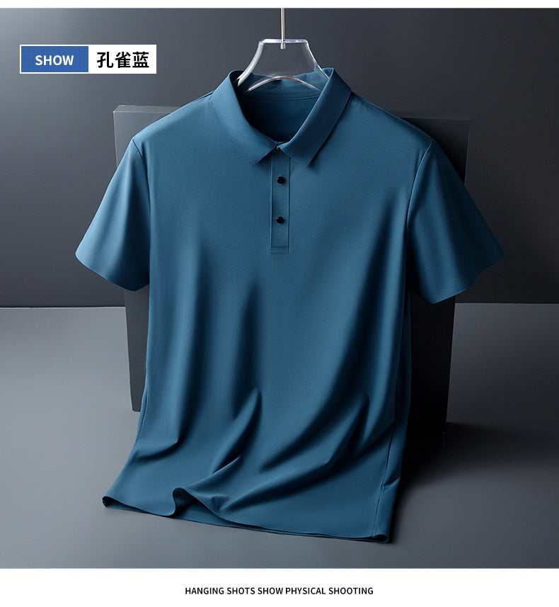 Ice Silk Traceless T-shirt Men's Light Business Solid Color Half Sleeve Top Silk Smooth Breathable Traceless POLO Shirt