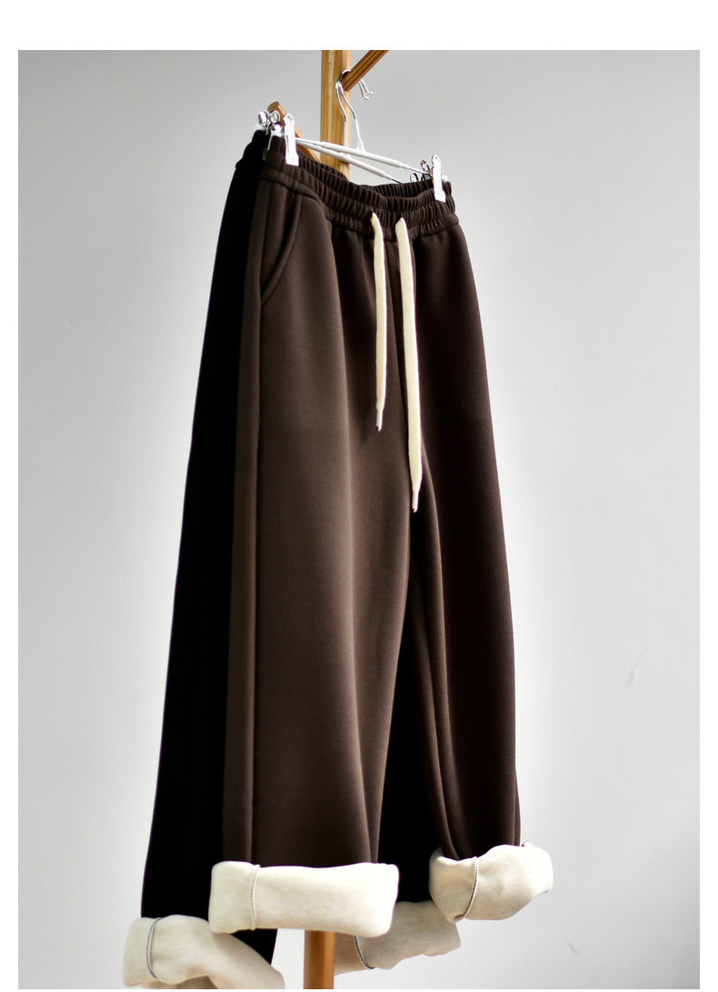 【Double Warm Wool Pants】Women's New Style Draped Wool Silk Soft and Smooth Winter Slimming Wide-Leg Casual Long Pants for Women