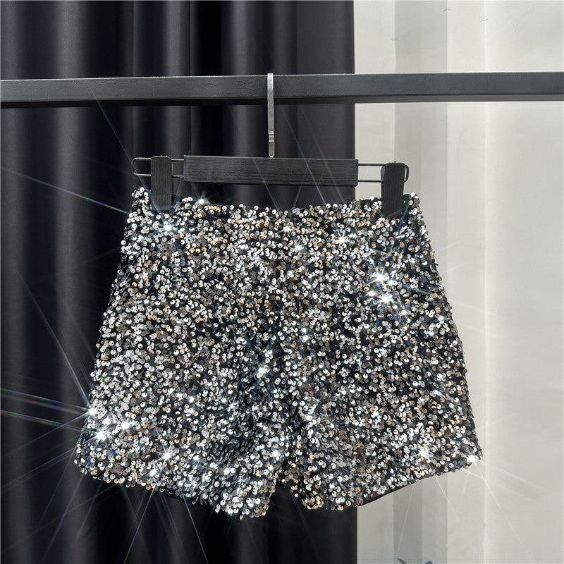 Dropshipping Autum New Full of Sequins Shiny Heavy Zipper Nightclub Socialite Three-Point Shorts Hot Pants for Women