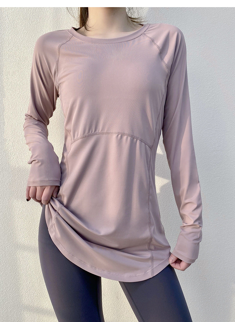 Spring and Summer Long Hip Covering Slimming Style Beautiful Back Breathable Yoga Suit Long Sleeve Running Fitness Sportswear T-shirt for Women