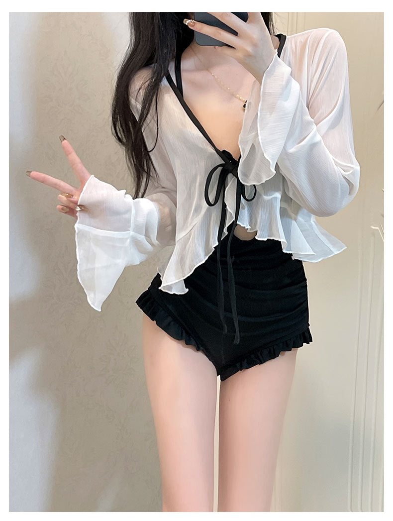2025 New Long-Sleeved Swimsuit for Women, Covering Belly, Slimming Look, Conservative Hot Spring One-Piece, High-End, Super Fairy Ins Sexy