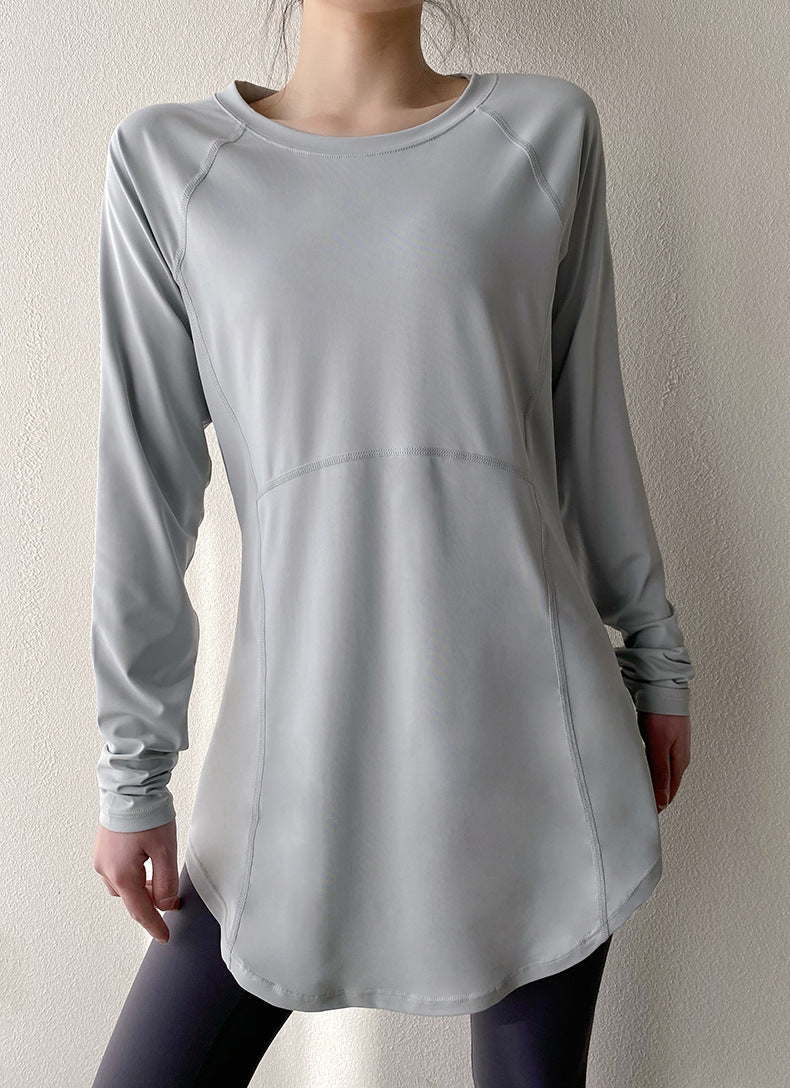 Spring and Summer Long Hip Covering Slimming Style Beautiful Back Breathable Yoga Suit Long Sleeve Running Fitness Sportswear T-shirt for Women