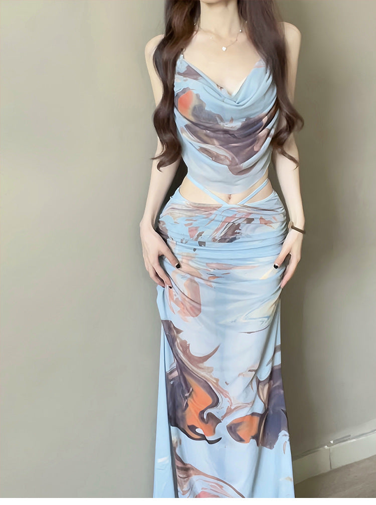 Hot Girl Bikini Swimsuit Female Three-Piece Seaside Vacation Long Skirt Small Breast Push-Up with Underwire Sexy Hot Spring Swimsuit