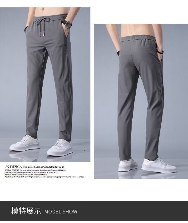 Ice Silk Pants Men's Loose Breathable Straight Slim Casual Pants Summer Thin Trousers Stretch Men's Sports Pants