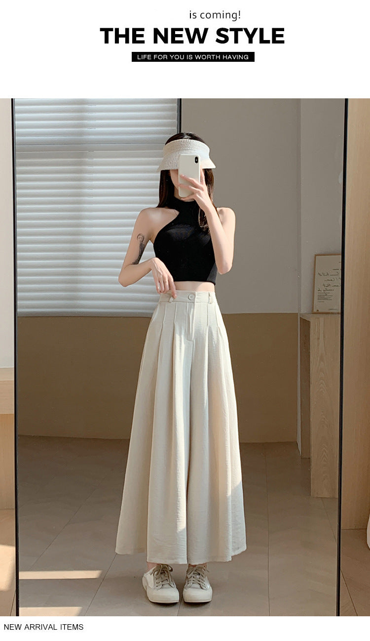 Real Shot of Textured Ice Silk Wide-Leg Pants for Women, New Summer Thin Pants for Small People, High-Waisted Casual Pants and Skirts