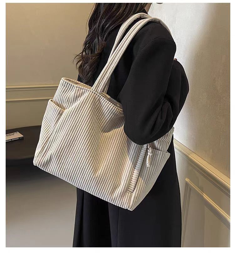 Corduroy Bag Women's Large Capacity 2024 New Autumn and Winter Casual Shoulder Shopping Bag Premium Tote Bag