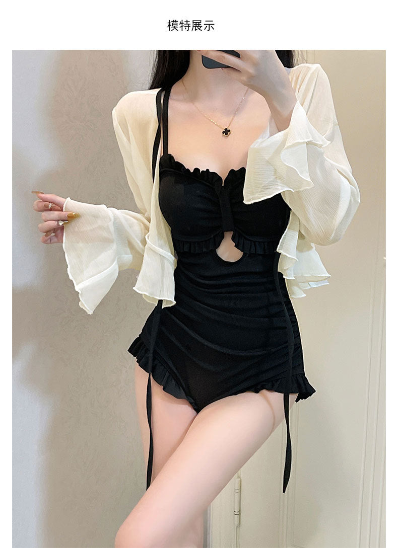 2025 New Long-Sleeved Swimsuit for Women, Covering Belly, Slimming Look, Conservative Hot Spring One-Piece, High-End, Super Fairy Ins Sexy
