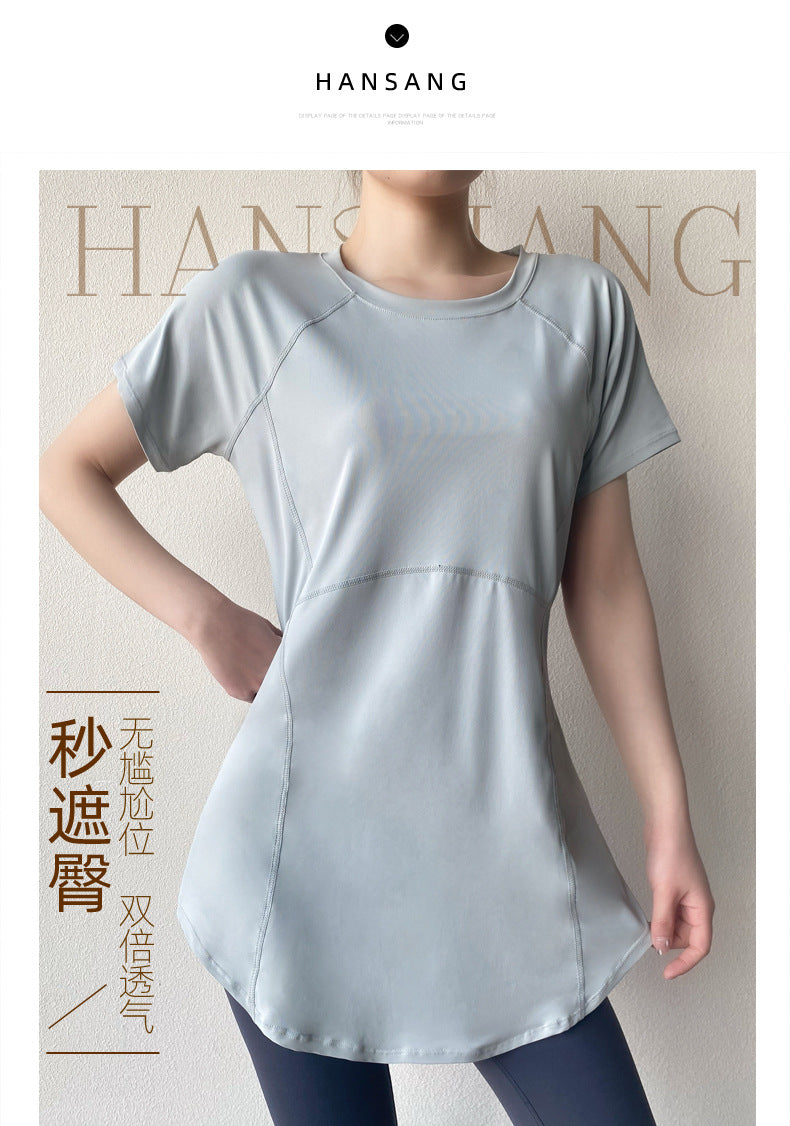 Yoga Clothing Short-sleeved Summer New Mid-length Hip Covering Slimming Quick-drying Top Breathable Fitness Sports T-shirt Women's Thin