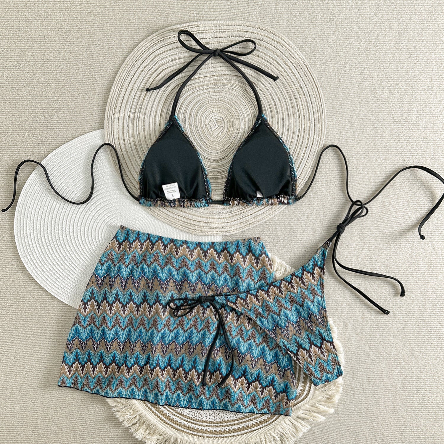 2025 European and American New Embroidered Gradient Sexy Three-Piece Swimsuit Swimsuit Bikini Bikini Cross-Border Export