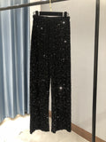 Autumn and Winter Thickened Korean Velvet Sequin Wide Leg Pants Large Long Leg Dipped plus size Floor Pants Shiny Lined Straight Leg Pants for Women