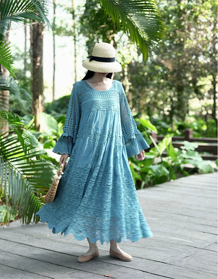TIYIHAILEY Spring Summer Women Dresses Full Flare Sleevev Beige Loose Ladies Clothing Fashion Long Maxi 2026 New Blue Red Brown