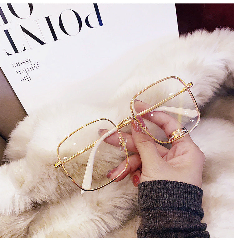 Anti-blue Light Myopia Glasses Women's Light Flat Glasses Metal Frame Internet Red Big Face Slimming Myopia Finished Glasses