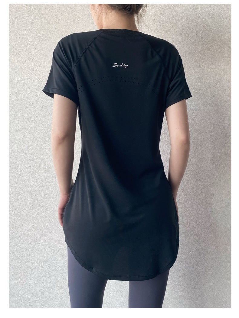 Yoga Clothing Short-sleeved Summer New Mid-length Hip Covering Slimming Quick-drying Top Breathable Fitness Sports T-shirt Women's Thin