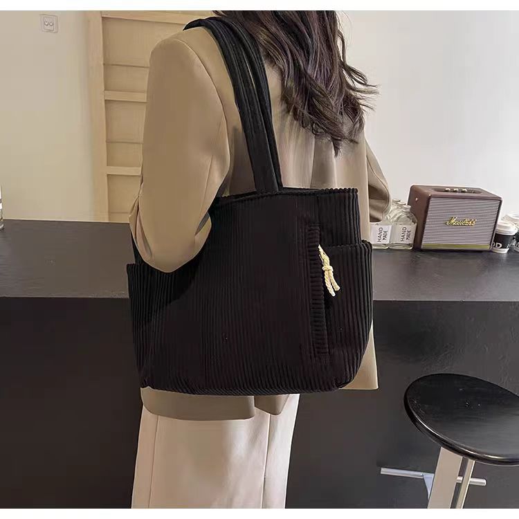 Corduroy Bag Women's Large Capacity 2024 New Autumn and Winter Casual Shoulder Shopping Bag Premium Tote Bag
