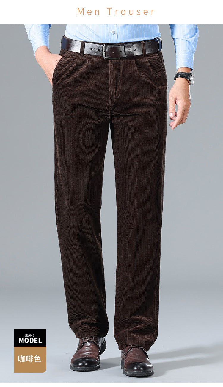 Thick Corduroy Pants Pure Cotton Men's Pants Autumn and Winter Thick Cotton High-Waisted Loose Straight Double-Pleated Corduroy Men's Long Pants
