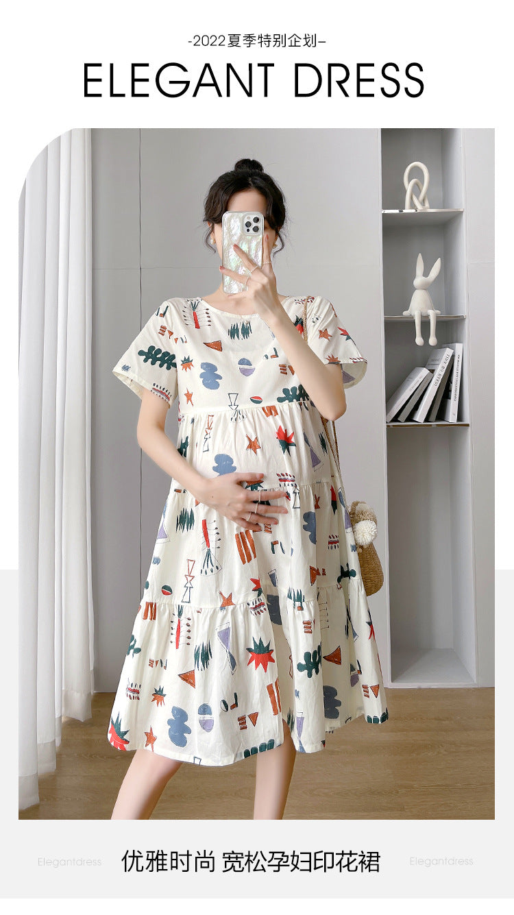 Maternity Summer dress 2024 New Fashion Western Style Loose Pregnant Women dress Hot Mom Loose Pregnant Women Skirt