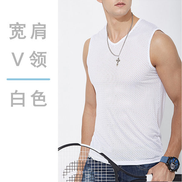 Men's Ice Silk Mesh Tank Top Sports Fitness Quick-Dry Sleeveless Shirt