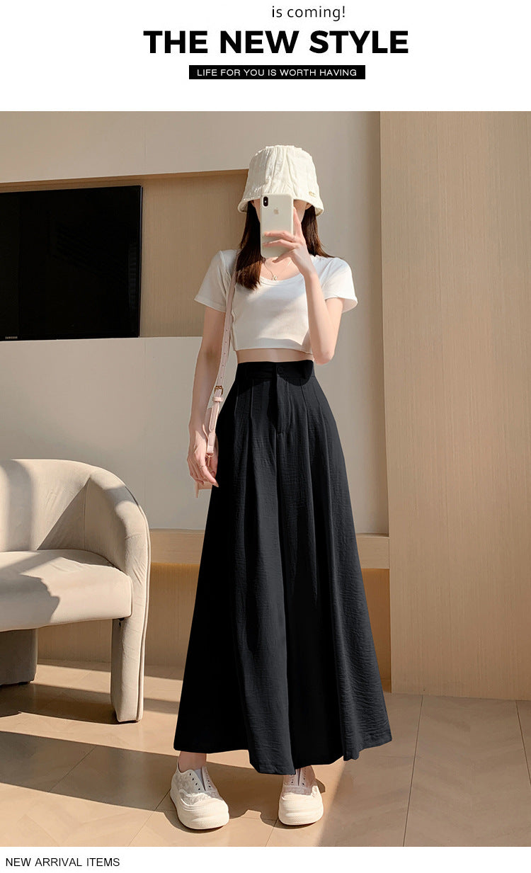 Real Shot of Textured Ice Silk Wide-Leg Pants for Women, New Summer Thin Pants for Small People, High-Waisted Casual Pants and Skirts