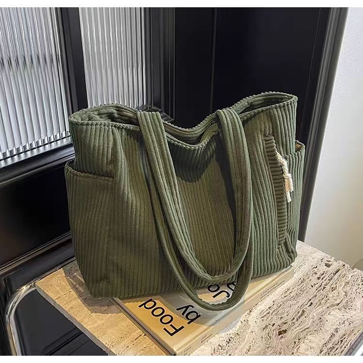 Corduroy Bag Women's Large Capacity 2024 New Autumn and Winter Casual Shoulder Shopping Bag Premium Tote Bag