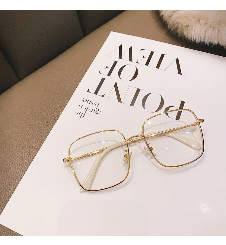 Anti-blue Light Myopia Glasses Women's Light Flat Glasses Metal Frame Internet Red Big Face Slimming Myopia Finished Glasses