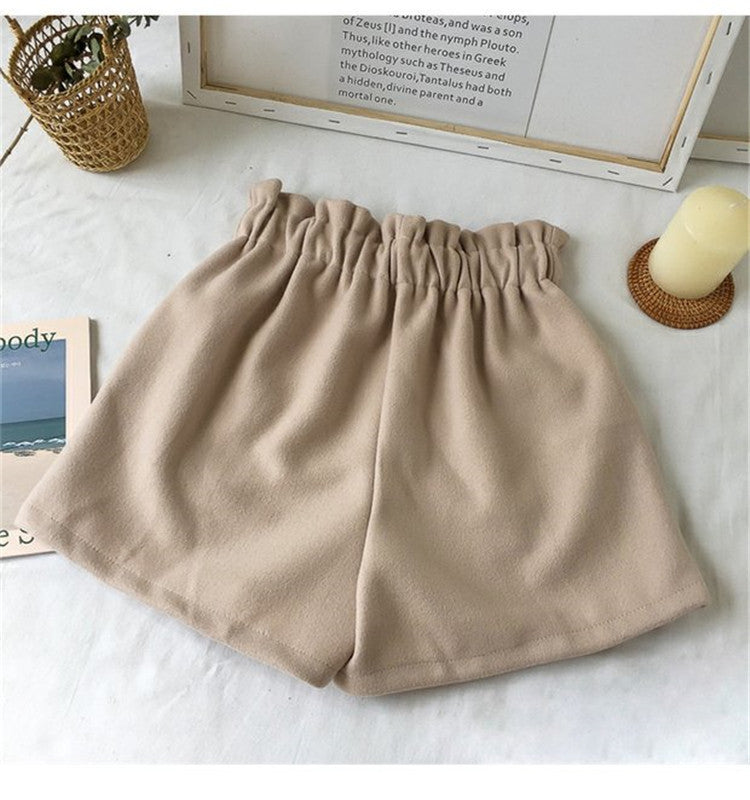 High Waist Woolen Shorts Autumn and Winter 2024 New Black Wide Leg Pants Slimming Spring Outwear Loose Casual Boots for Women
