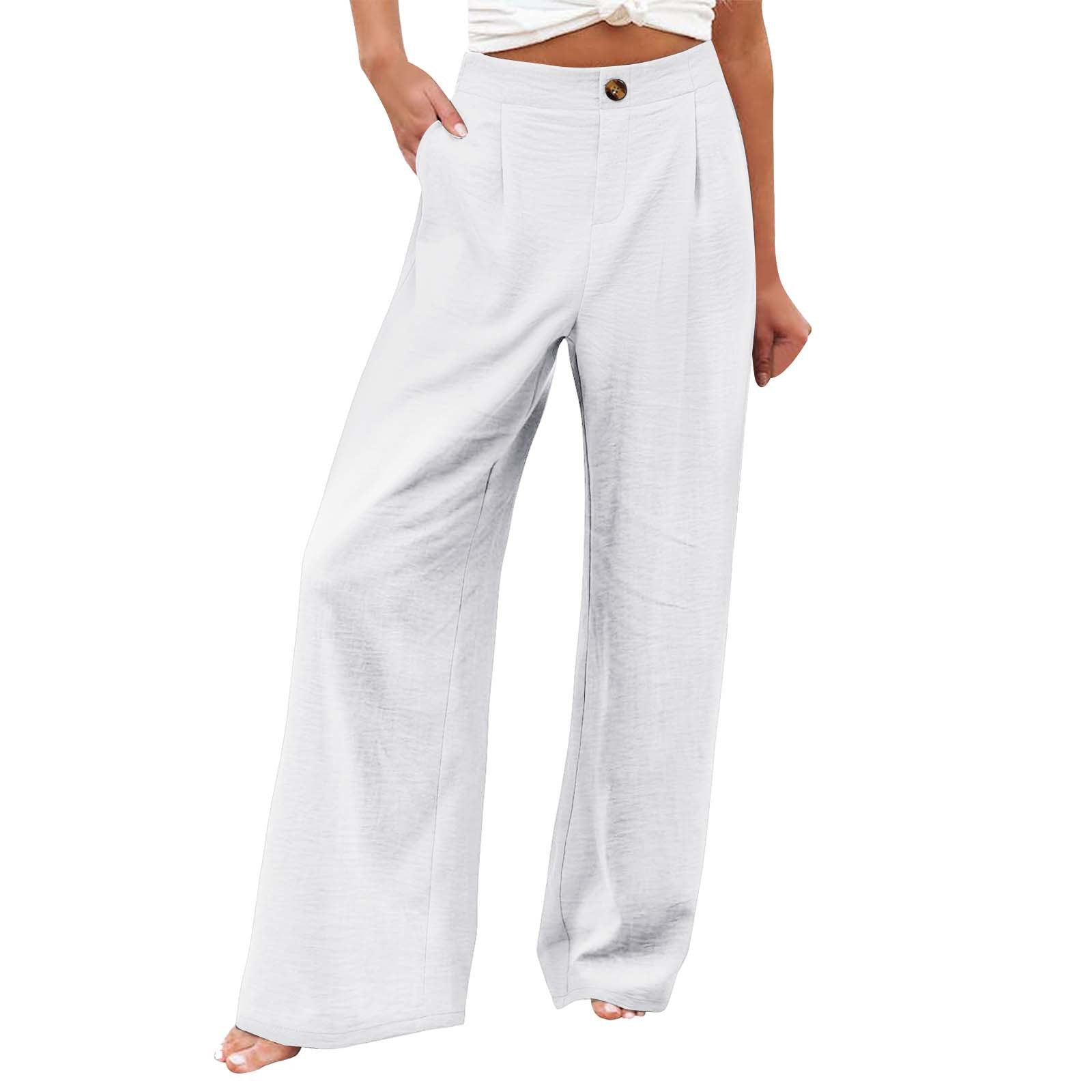 2026 Cross-Border Amazon European and American Summer Comfortable High-Waisted Long Pants with Buttons and Elastic Waist Wide-Leg Pants for Women Casual Straight-Leg Pants