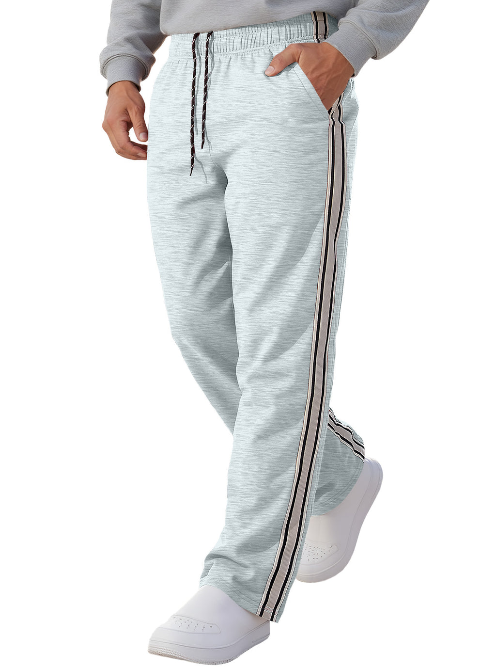 Independent Brand European and American Men's Pearl Cotton Twill Casual Sports Side Stripe Cross-Border High Street Straight Wide-Leg Sweatpants