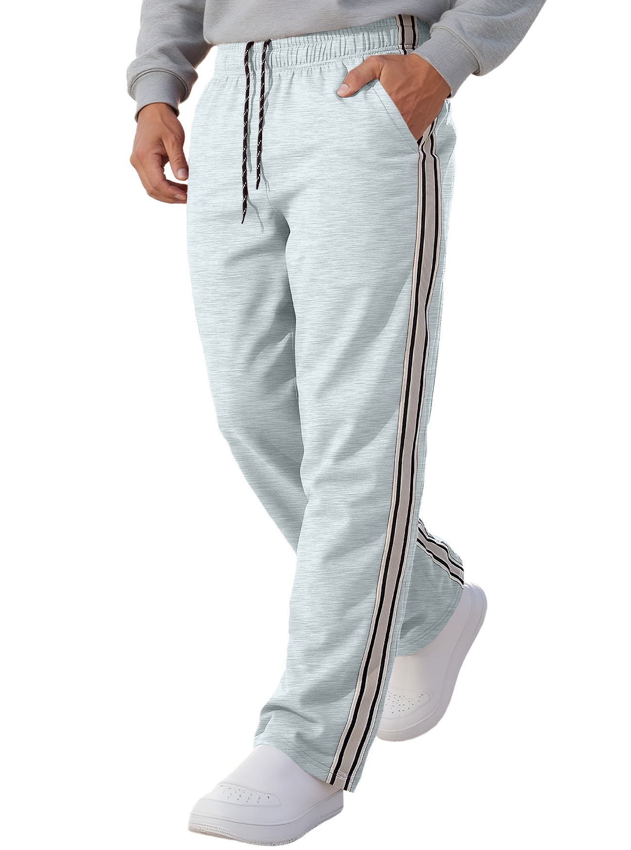 Independent Brand European and American Men's Pearl Cotton Twill Casual Sports Side Stripe Cross-Border High Street Straight Wide-Leg Sweatpants