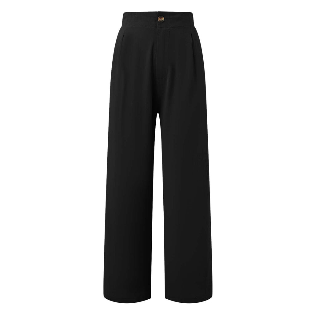 2026 Cross-Border Amazon European and American Summer Comfortable High-Waisted Long Pants with Buttons and Elastic Waist Wide-Leg Pants for Women Casual Straight-Leg Pants