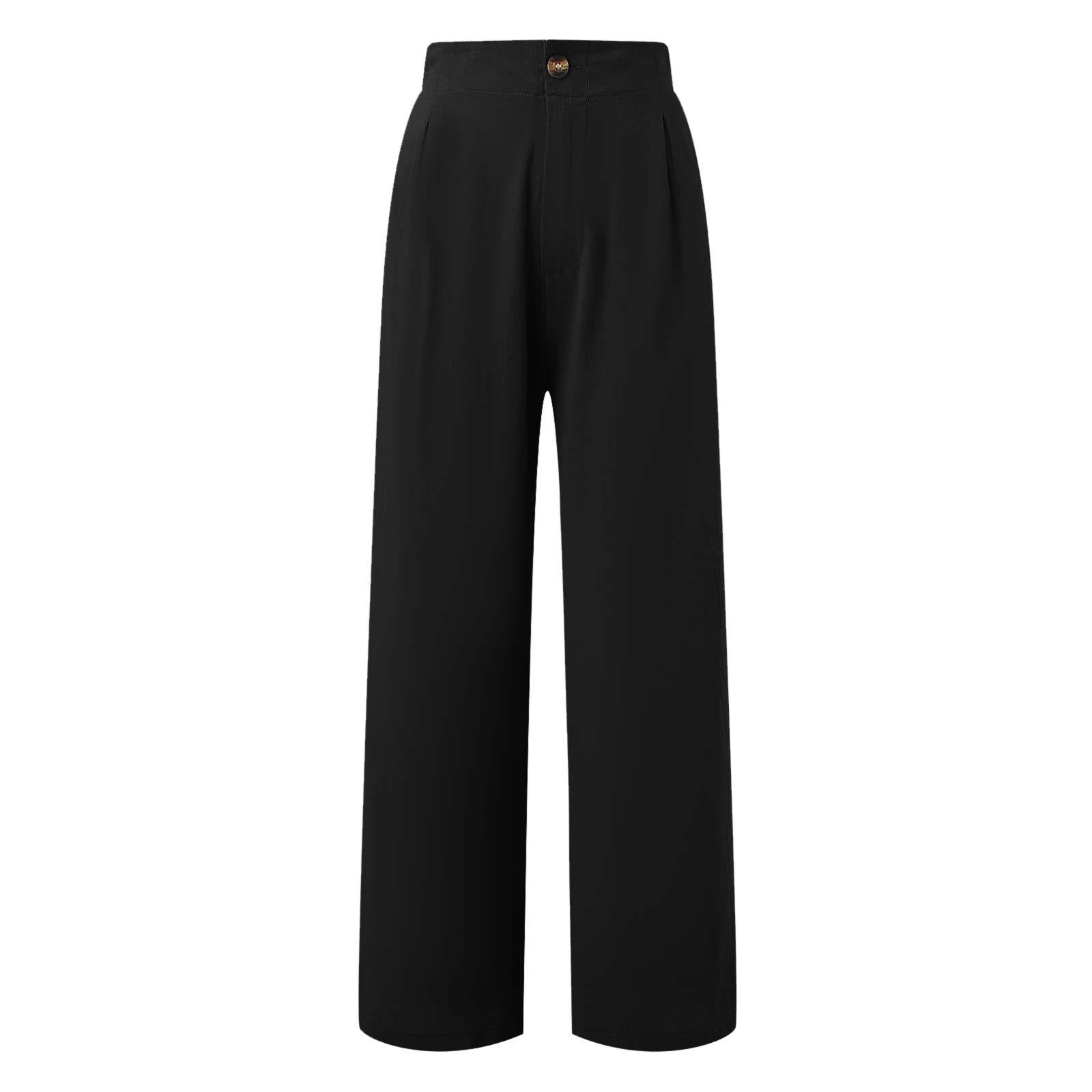 2026 Cross-Border Amazon European and American Summer Comfortable High-Waisted Long Pants with Buttons and Elastic Waist Wide-Leg Pants for Women Casual Straight-Leg Pants