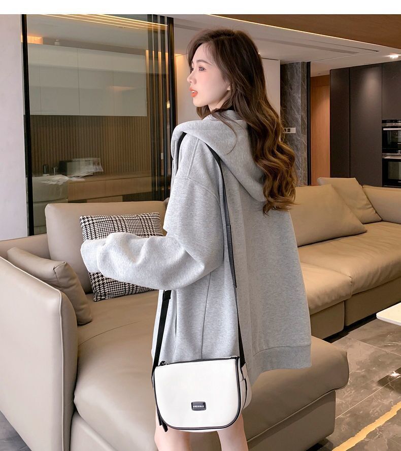 Embroidered Pattern Hooded Sweatshirt Girls' Cardigan Jacket 2026 Spring, Autumn and Winter New Style Lazy Style Loose Long-Sleeved Top
