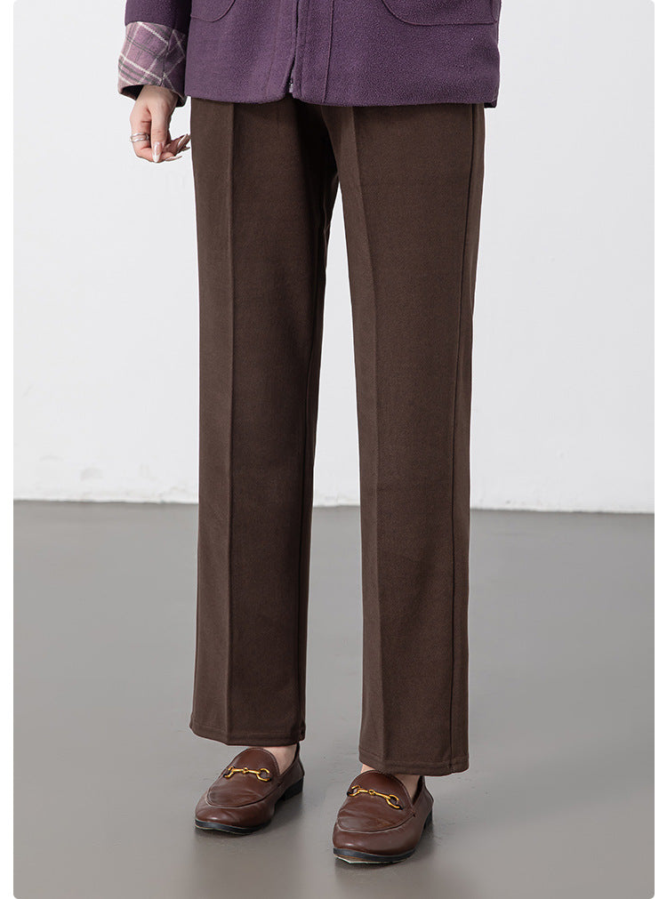 Women's Multi-Color Imitation Wool Straight Pants High-Waisted Slimming Look Draped Pure Color Simple No-Iron Work Clothing Casual Long Pants