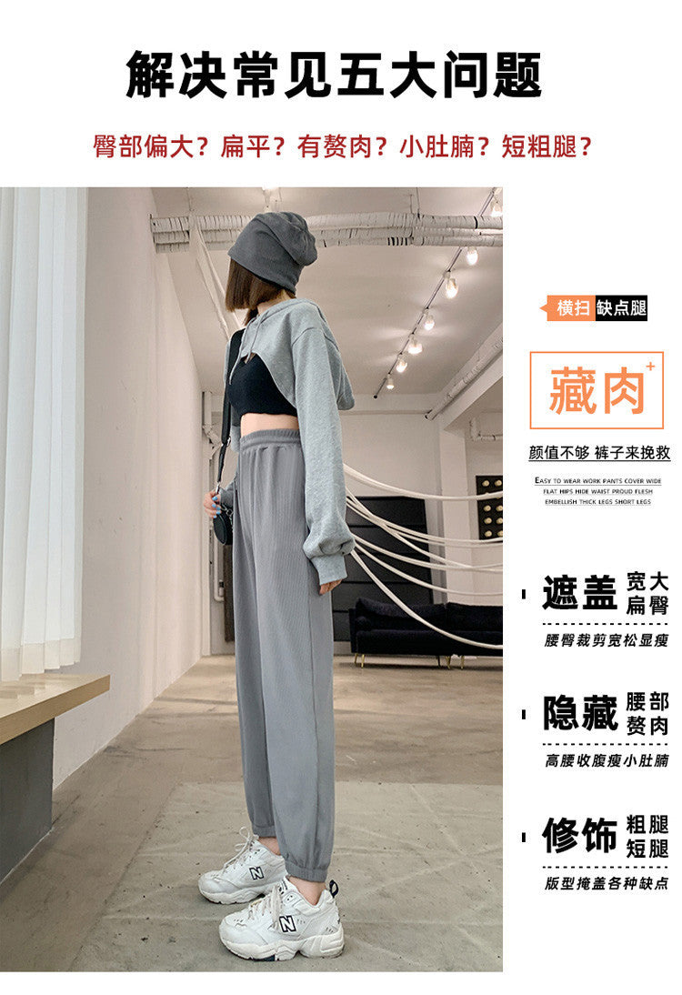 2026 Thin Ice Silk Sports Pants for Women, Loose White Joggers, Summer Thin Casual Harem Sweatpants for Petite Figures